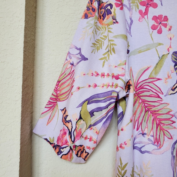Chico's Pima Wild Floral Bateau Tee Lavender Size Medium - Picture 2 of 8